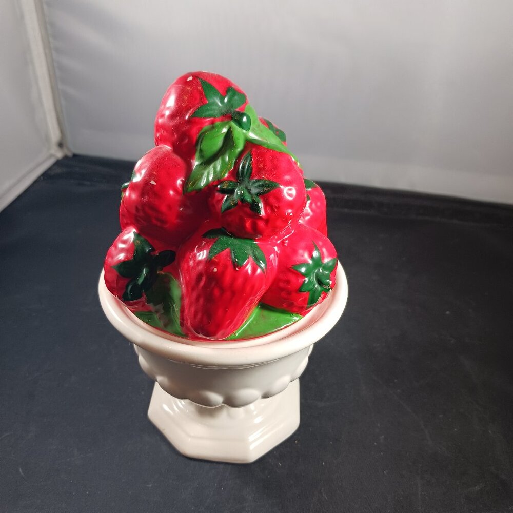 Vintage Strawberry Ceramic Sugar Bowl Jelly Jam Cream with Lid No Spoon